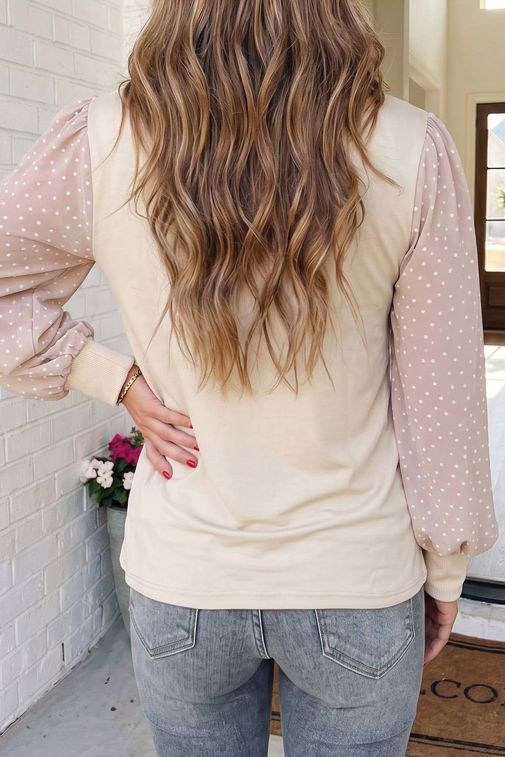 LA Society Las Polka Dot Bubble Sleeve Plus Size Blouse - Parchment