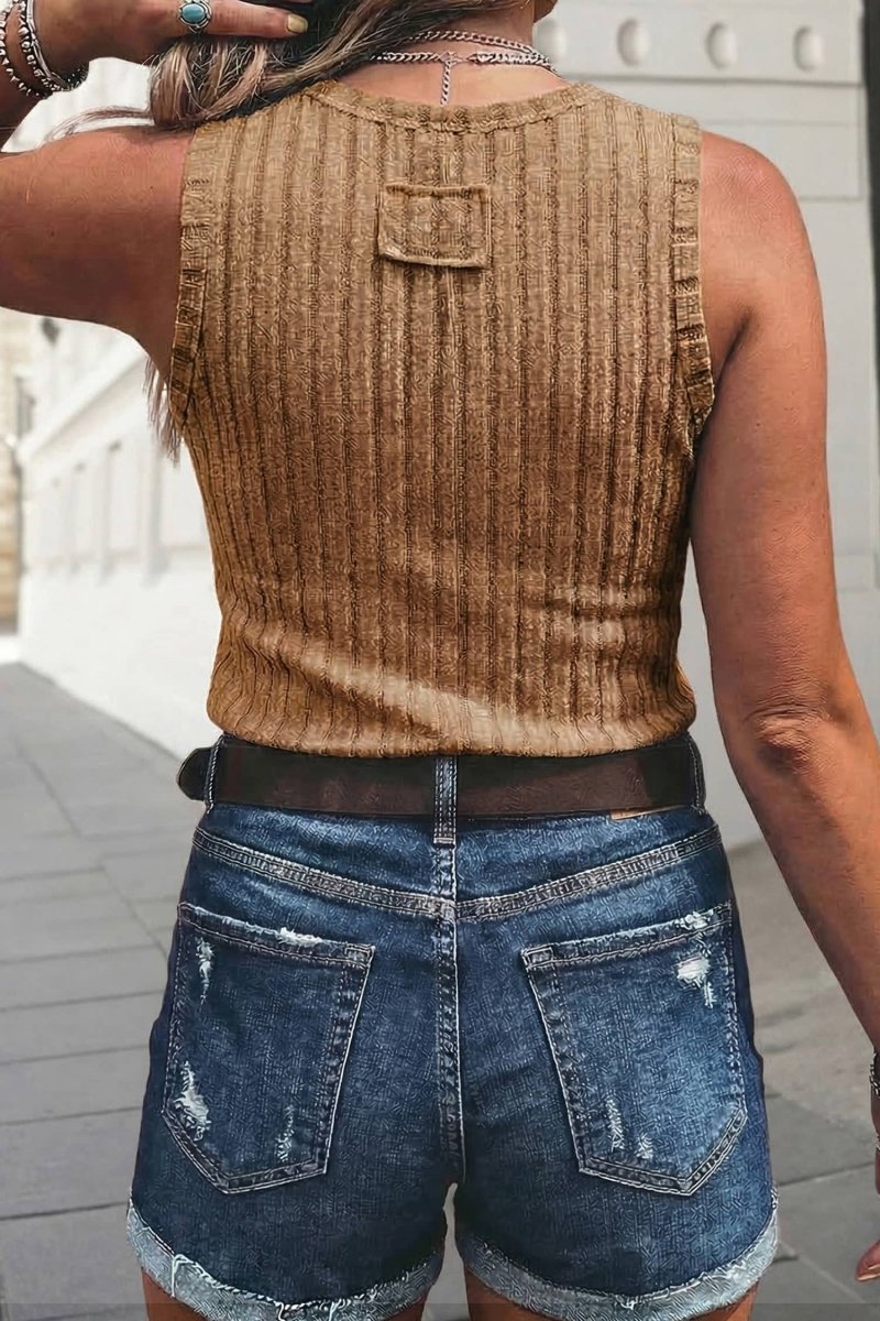 Aapparella Western Mineral Wash Slim Fit Ribbed Tank Top - APLA25613822-P1016-S