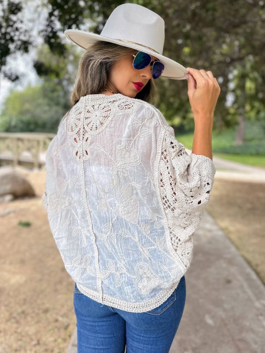 AMOLI Ivory Crochet Lace Cardigan Layering - One Size - AM80008
