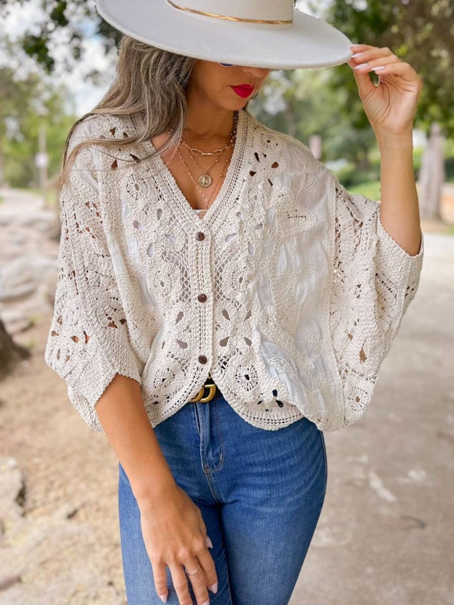 AMOLI Ivory Crochet Lace Cardigan Layering - One Size - AM80008