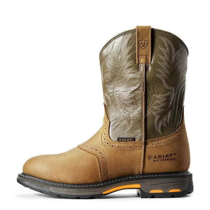 Ariat Men's 10" WorkHog Aged Bark Brown Waterproof Roper Toe Work Boot - 10008633 - 7D