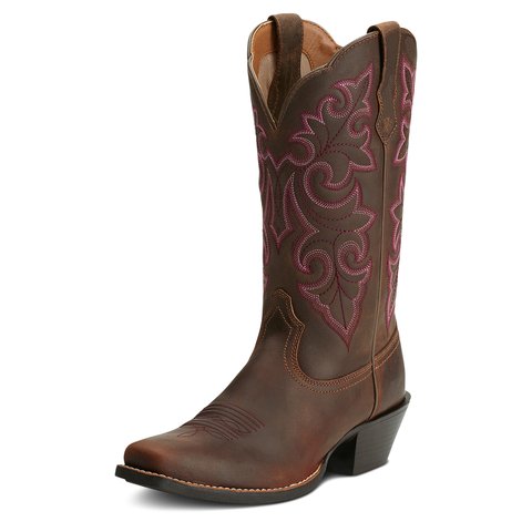 Ariat Women's 11" Round Up Powder Brown Square Toe Western Boot - 10014172 - 5B