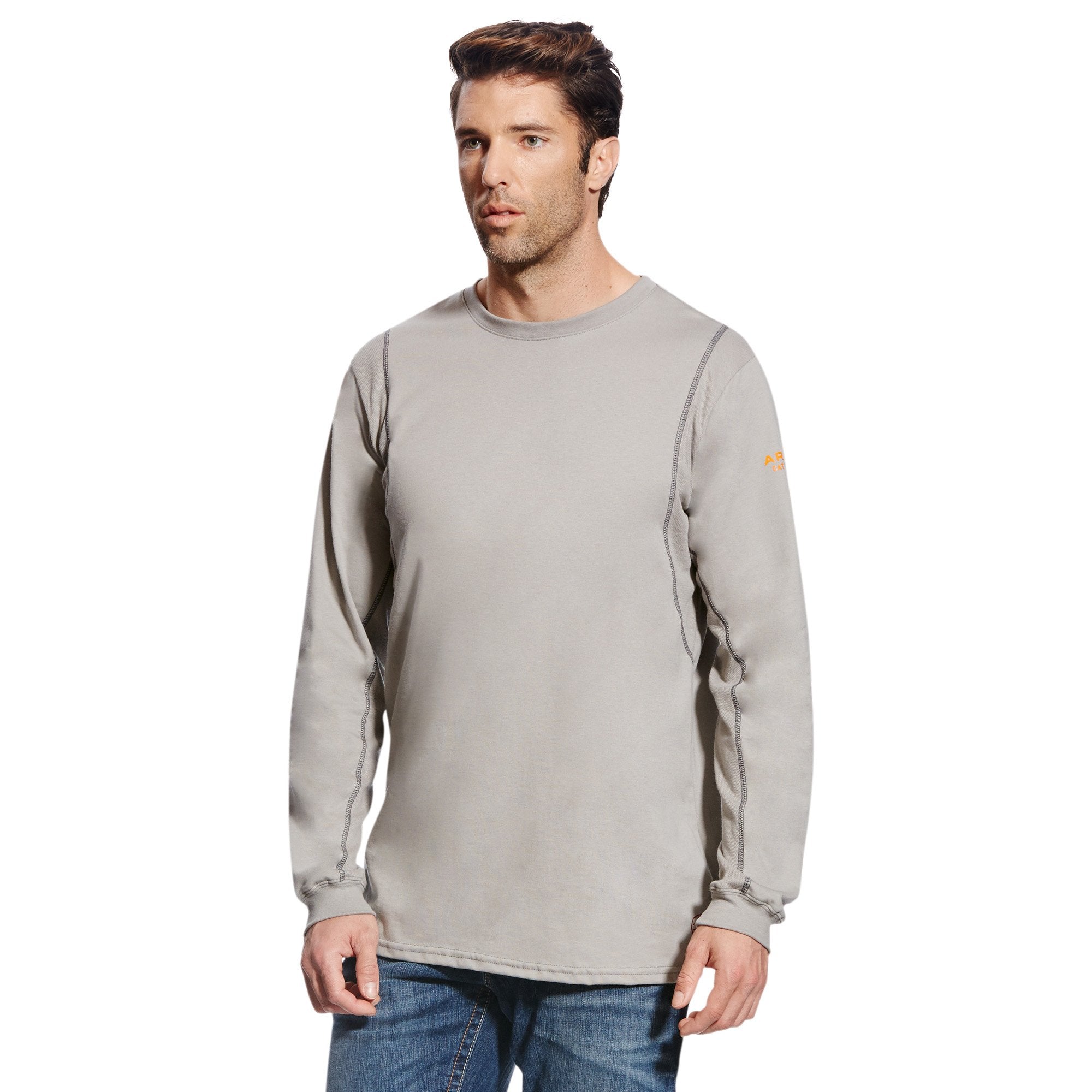 アークザラッドR シルバーノア Tシャツ Ariat Men's FR AC Crew Silver Fox T-Shirt | Boots Etc