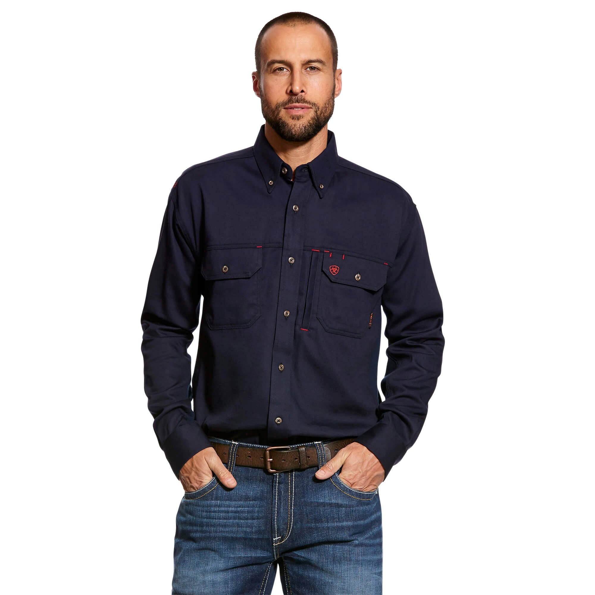 Ariat Men's FR Solid Long Sleeve Navy Vent Work Shirt - 10019062 - S