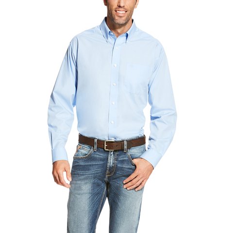 Ariat Men's Wrinkle Free Solid Classic Fit Light Blue Long Sleeve Shirt - 10020329 - XS