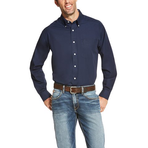 Ariat Men's Wrinkle Free Solid Classic Fit Navy Long Sleeve Shirt - 10020330 - 3XL