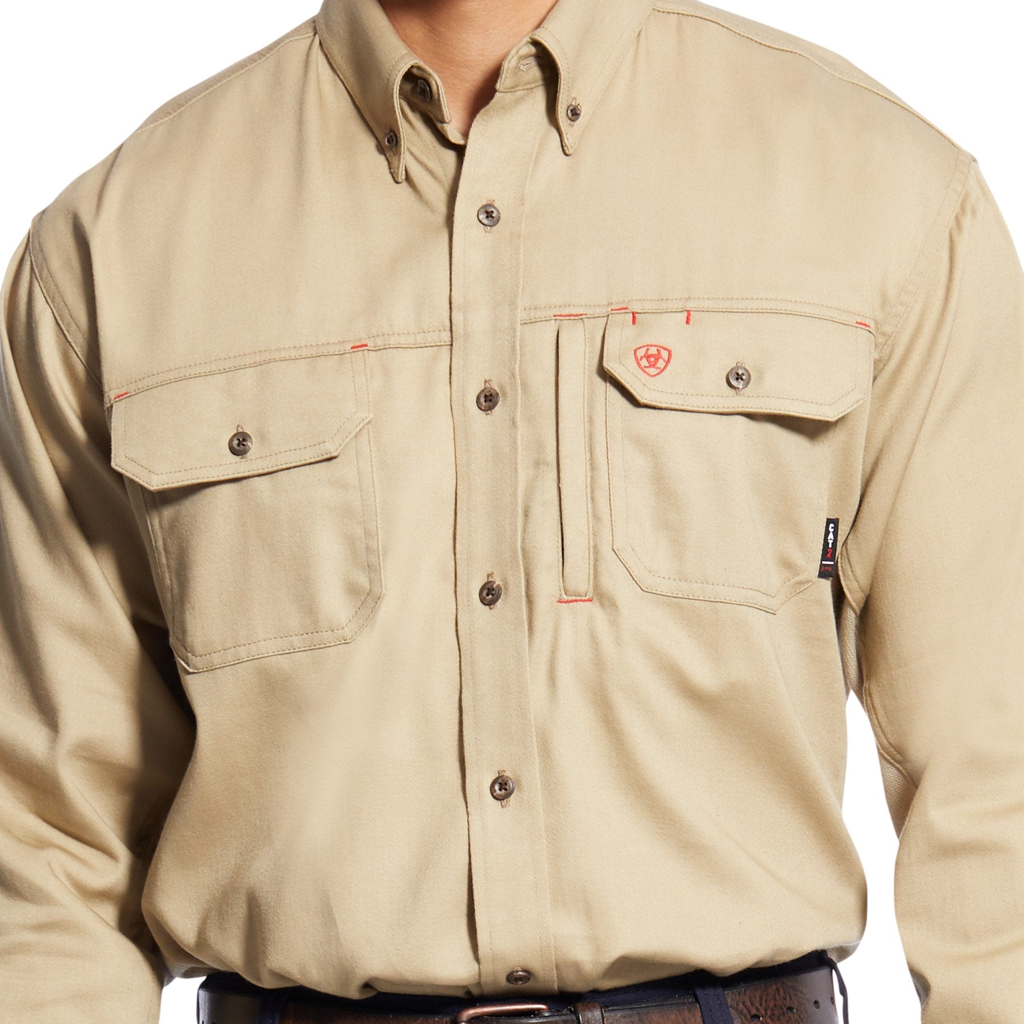 Ariat Men's FR Solid Long Sleeve Khaki Vent Work Shirt - 10025402 - S