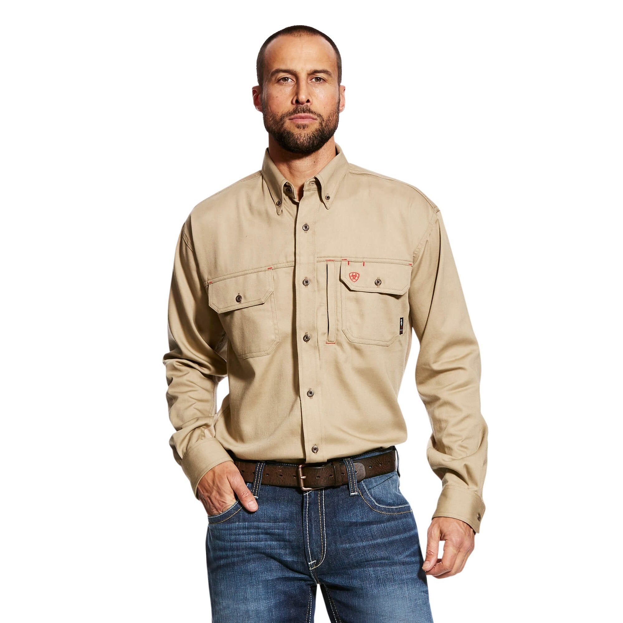 Ariat Men's FR Solid Long Sleeve Khaki Vent Work Shirt - 10025402 - S