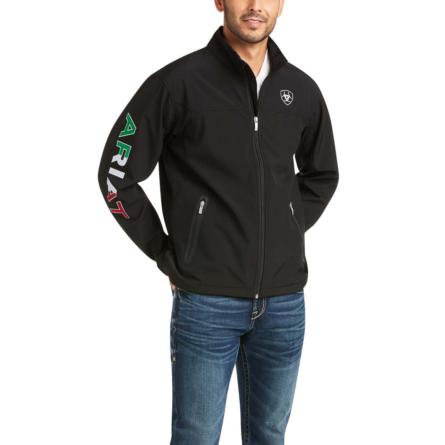 Ariat Men's New Team Softshell Mexico Flag Black Jacket - 10031424 XS