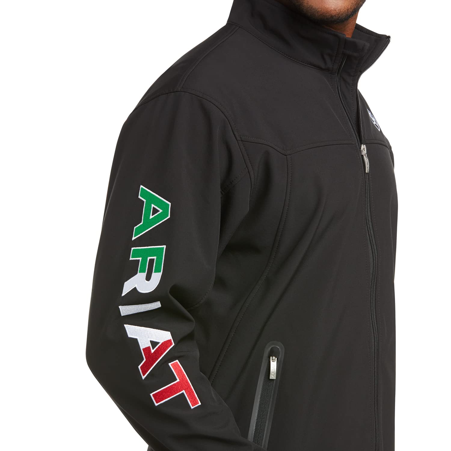 Ariat Men's New Team Softshell Mexico Flag Black Jacket - 10031424 XS