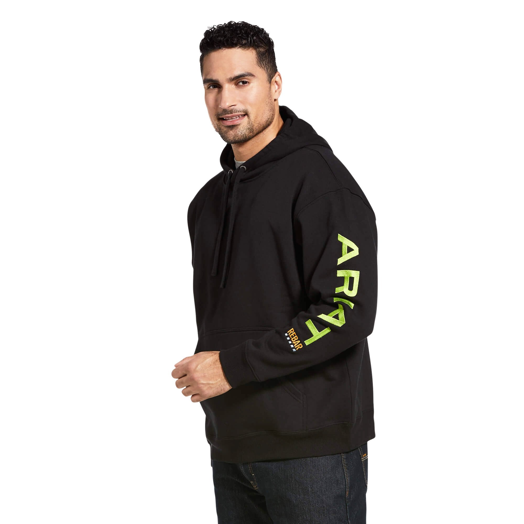 Ariat Men's Black and Lime Rebar Graphic Hoodie - 10032993 - XS