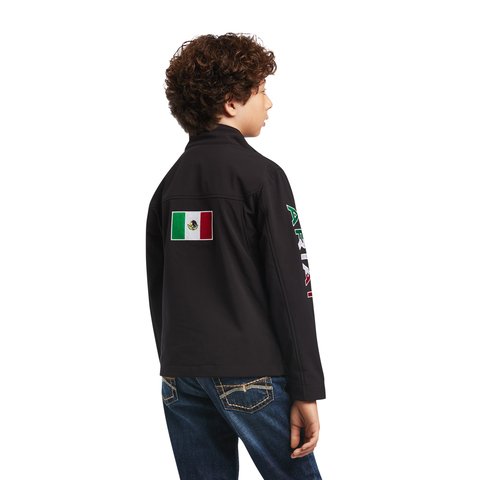 Ariat Youth New Team Black Softshell Mexico Flag Water Resistant Jacket - 10036550 - XS