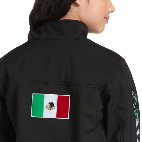 Ariat Youth New Team Black Softshell Mexico Flag Water Resistant Jacket - 10036550 - XS