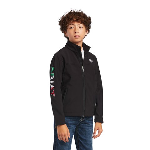 Ariat Youth New Team Black Softshell Mexico Flag Water Resistant Jacket - 10036550 - XS