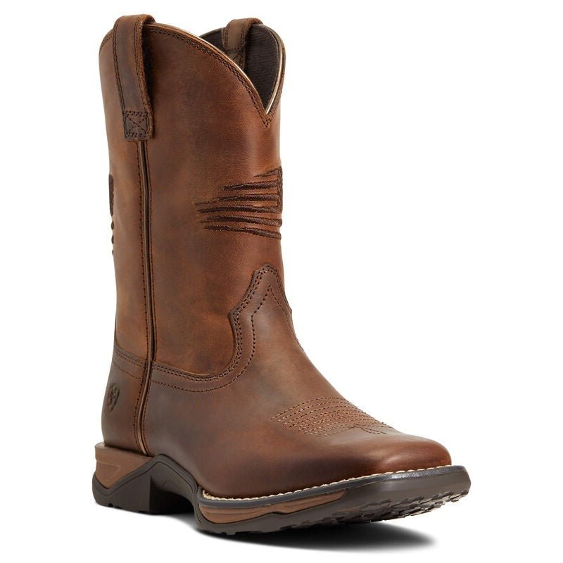 Ariat Kids' 8.5" Anthem Patriot Brown Square Toe Western Boots - 10040366 - 13M