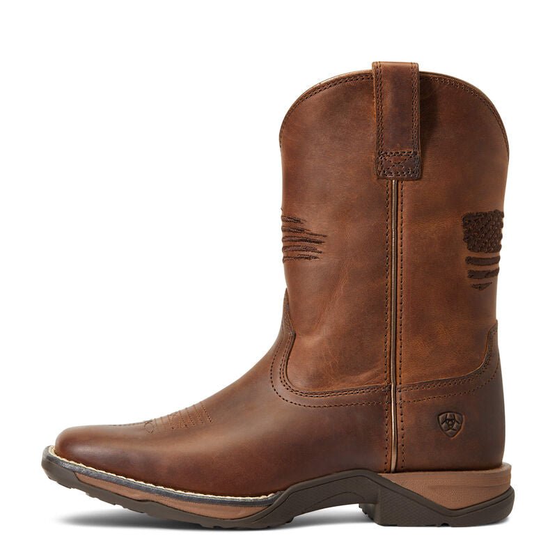 Ariat Kids' 8.5" Anthem Patriot Brown Square Toe Western Boots - 10040366 - 13M