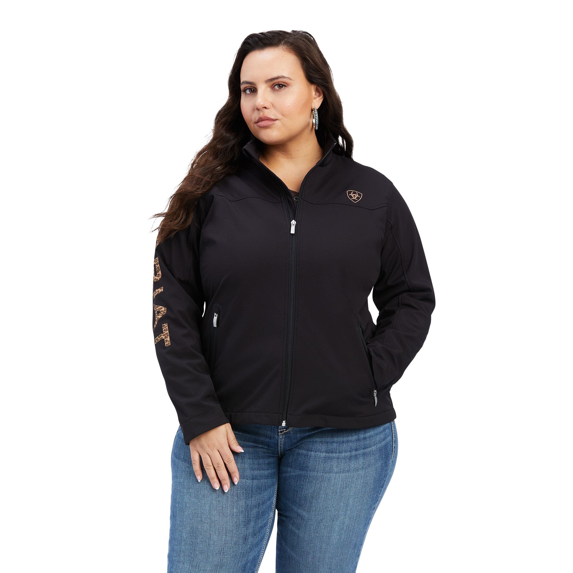 Ariat Women's Black and Leopard New Team Softshell Jacket - 10041278 - XS