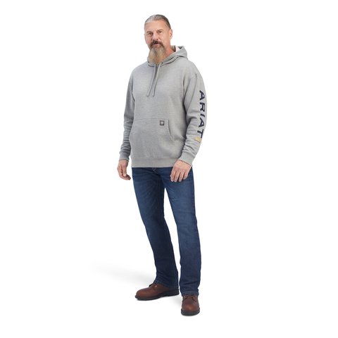 Ariat Men's Rebar Heather Grey Deep Ultramarine Graphic Hoodie - 10041627 - XS