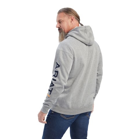 Ariat Men's Rebar Heather Grey Deep Ultramarine Graphic Hoodie - 10041627 - XS