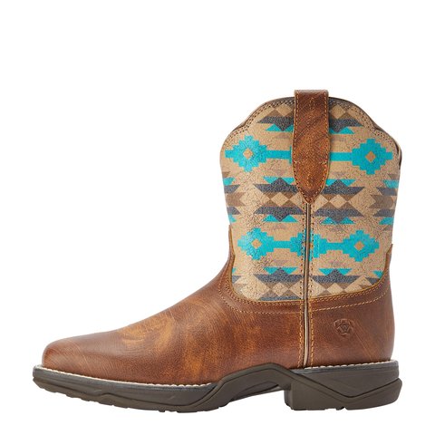 Ariat Women's Anthem Shortie Savanna Tan & Turquoise Aztec Western Boot - 10042576 6.5B