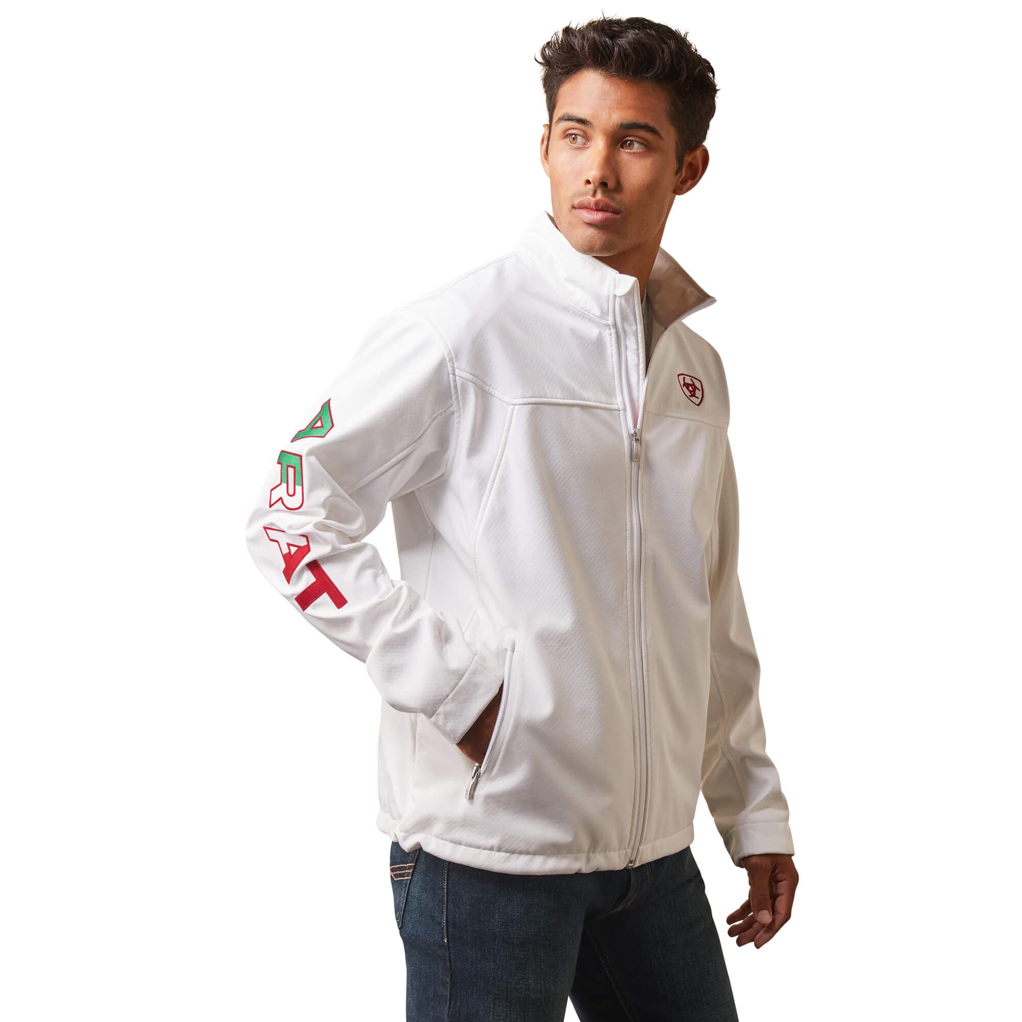 Ariat Men's New Team Softshell White Mexico Flag Jacket - 10043549 - XS