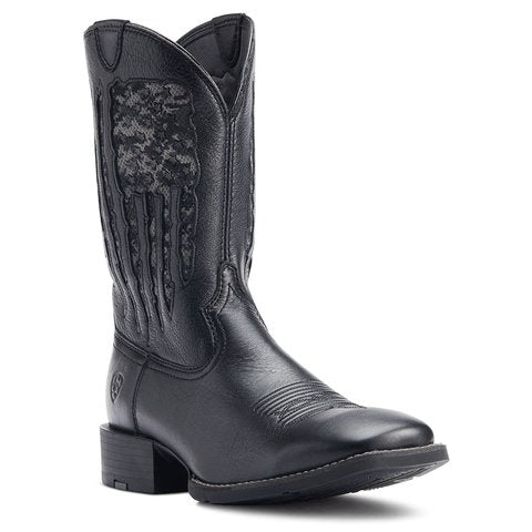 Ariat Men's 11" Sport My Country Black Deertan VentTEK Wide Square Toe Western Boots - 10044563 - 7D