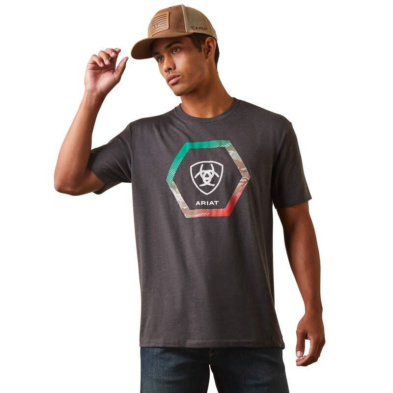 Ariat Men's Mexico Recon Trim Charcoal T-Shirt - 10044743 - S