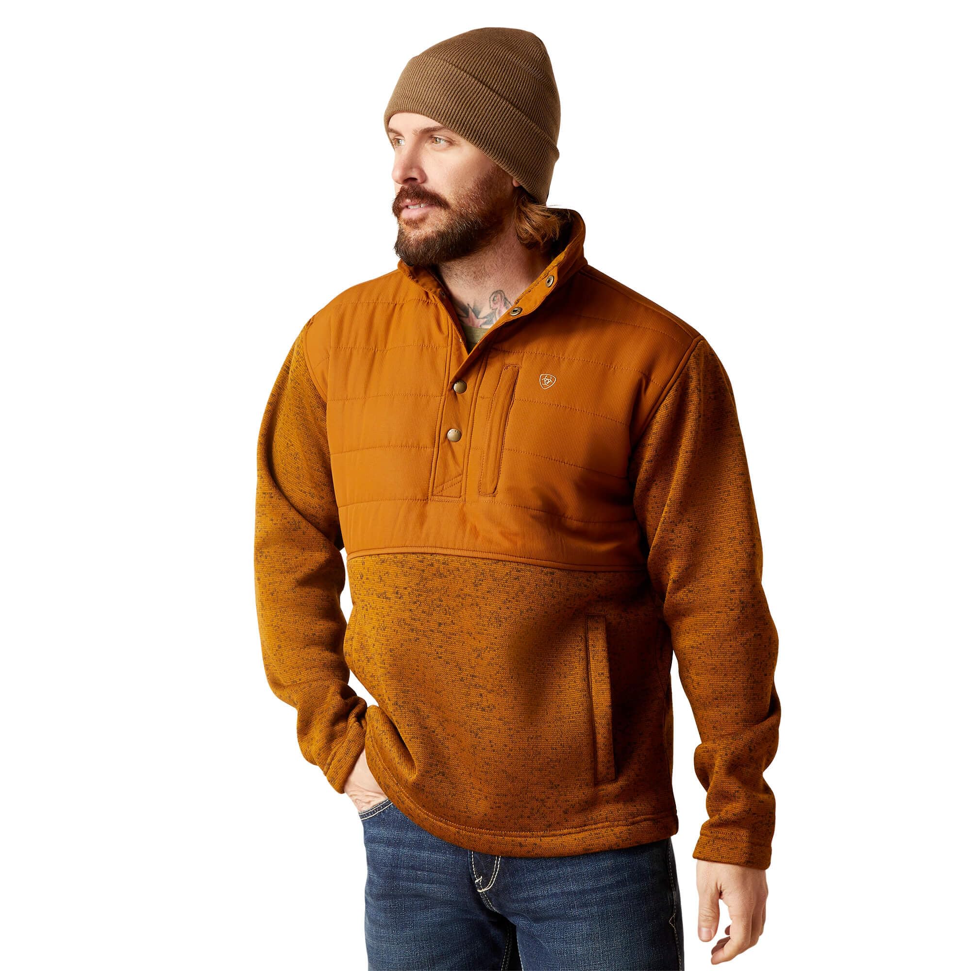 Ariat Men's Caldwell Reinforced Snap Chesnut Brown Sweater - 10046051 - S