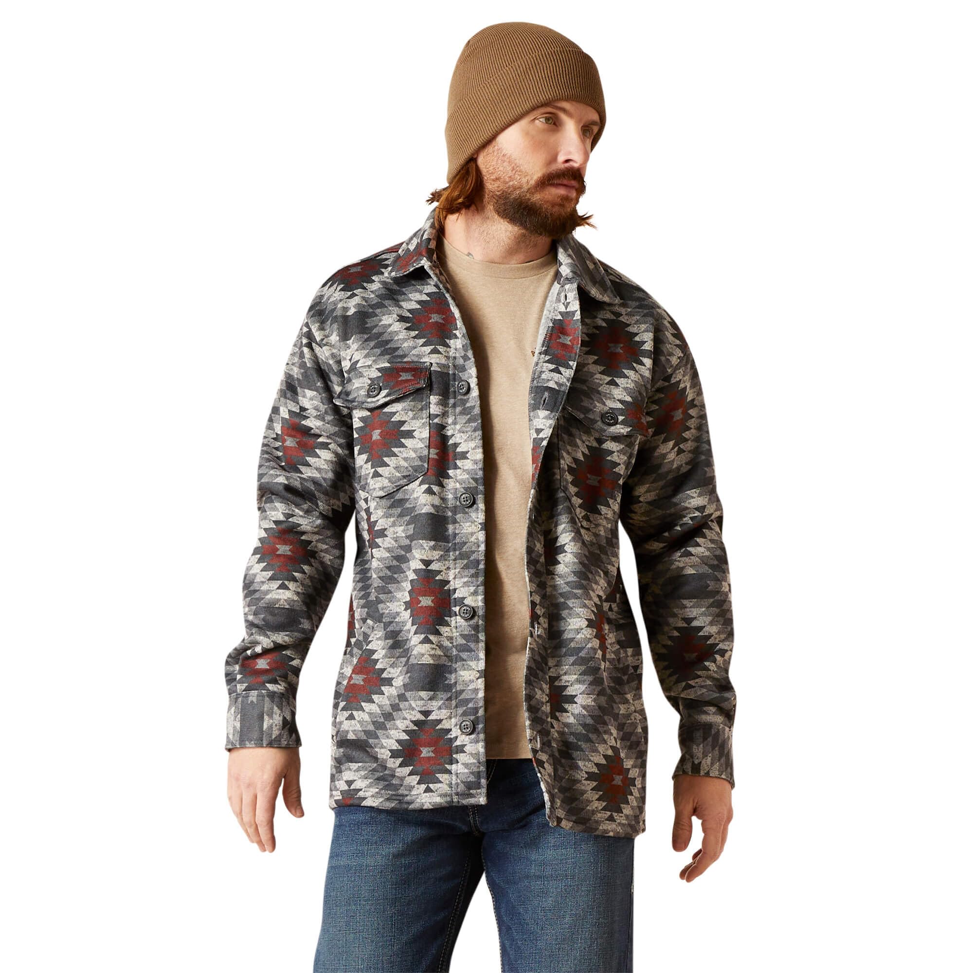 Ariat Men's Caldwell Printed Charcoal Grey Shirt Jacket - 10046053 - S