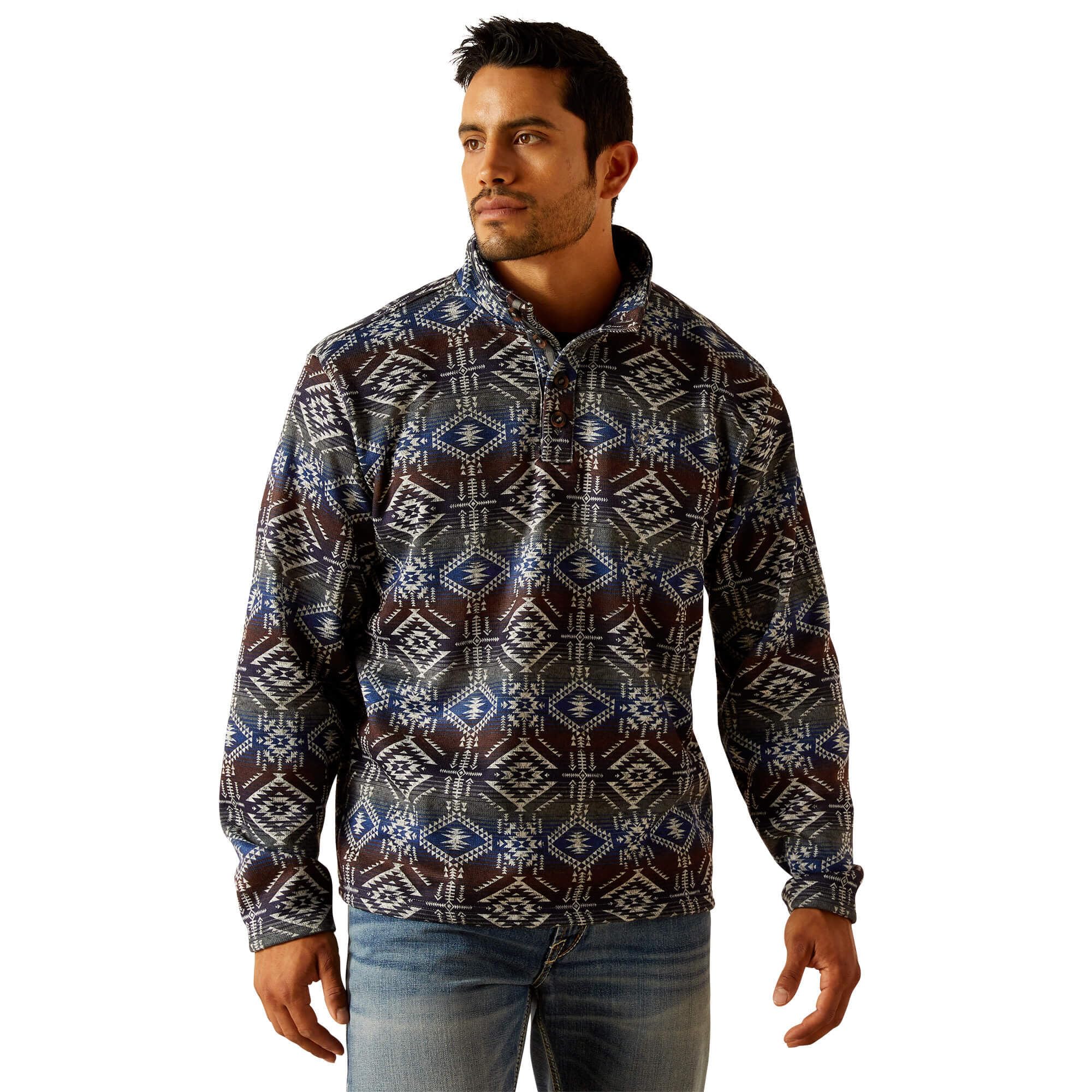 Ariat Men's Wesley Jetty Gray Serape Print Sweater Pullover - 10046145 - S