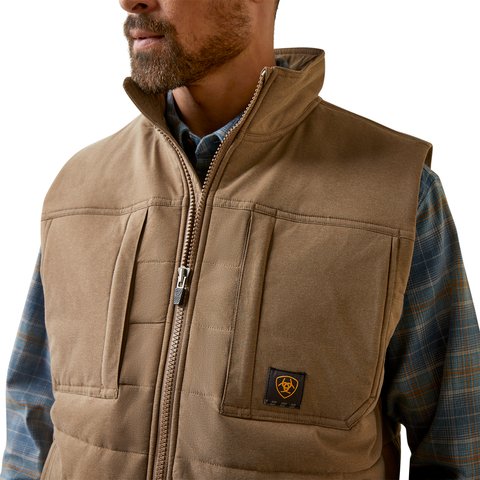 Ariat Men's Rebar Valiant Stretch Canvas Khaki Heather Water Resistant Insulated Vest - 10046646 - S