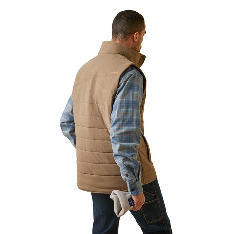 Ariat Men's Rebar Valiant Stretch Canvas Khaki Heather Water Resistant Insulated Vest - 10046646 - S