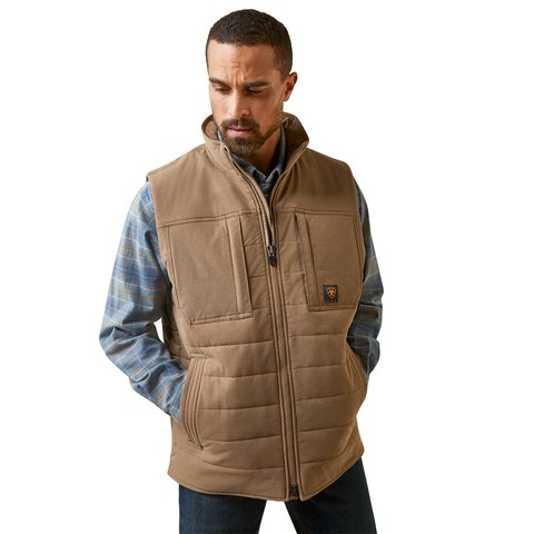 Ariat Men's Rebar Valiant Stretch Canvas Khaki Heather Water Resistant Insulated Vest - 10046646 - S