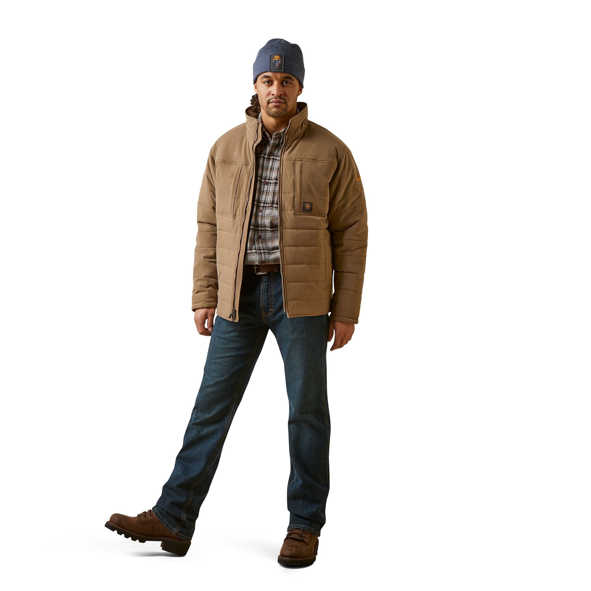 Ariat Men's Rebar Valiant Stretch Canvas Water Resistant Khaki Heather Insulated Jacket - 10046679 - S