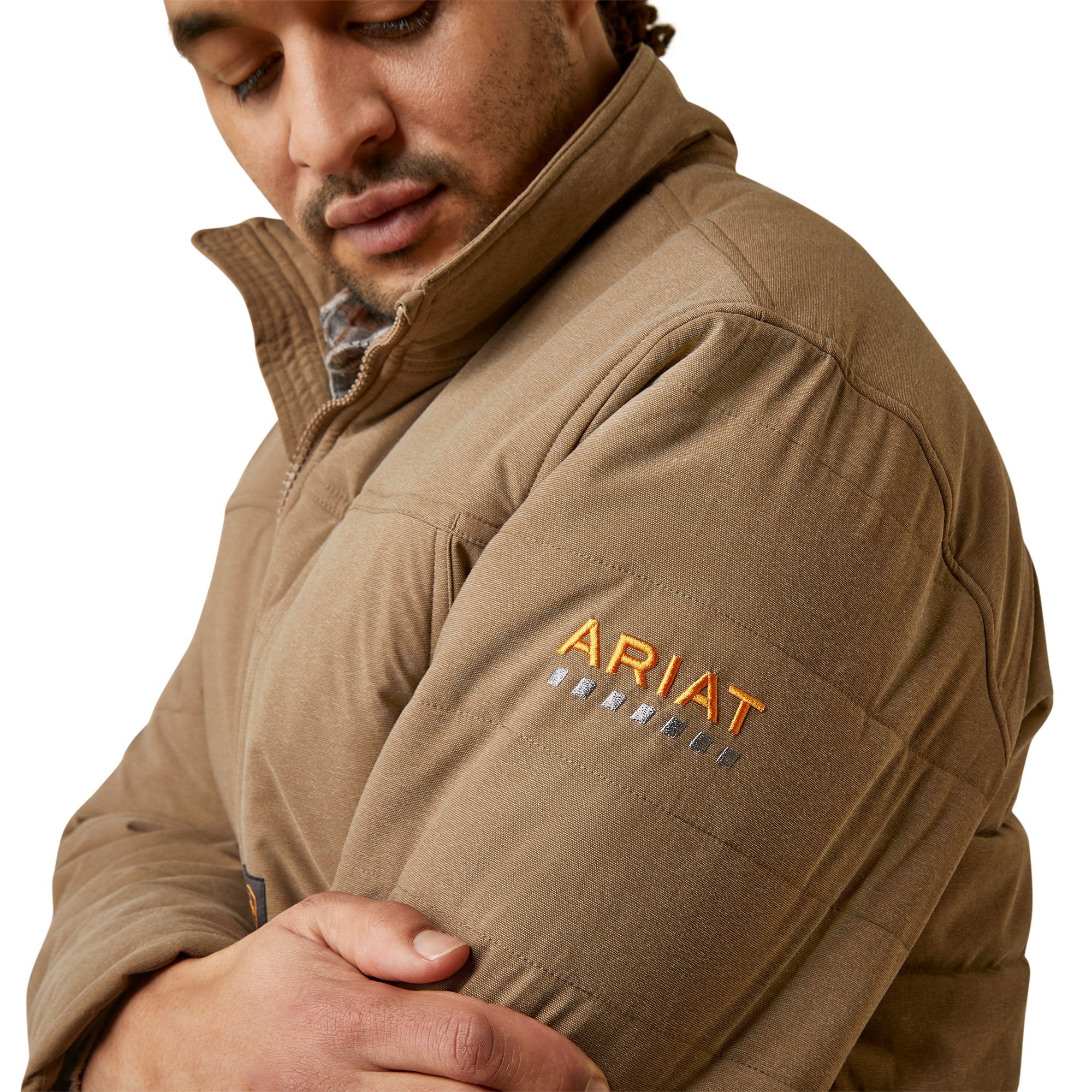 Ariat Men's Rebar Valiant Stretch Canvas Water Resistant Khaki Heather Insulated Jacket - 10046679 - S