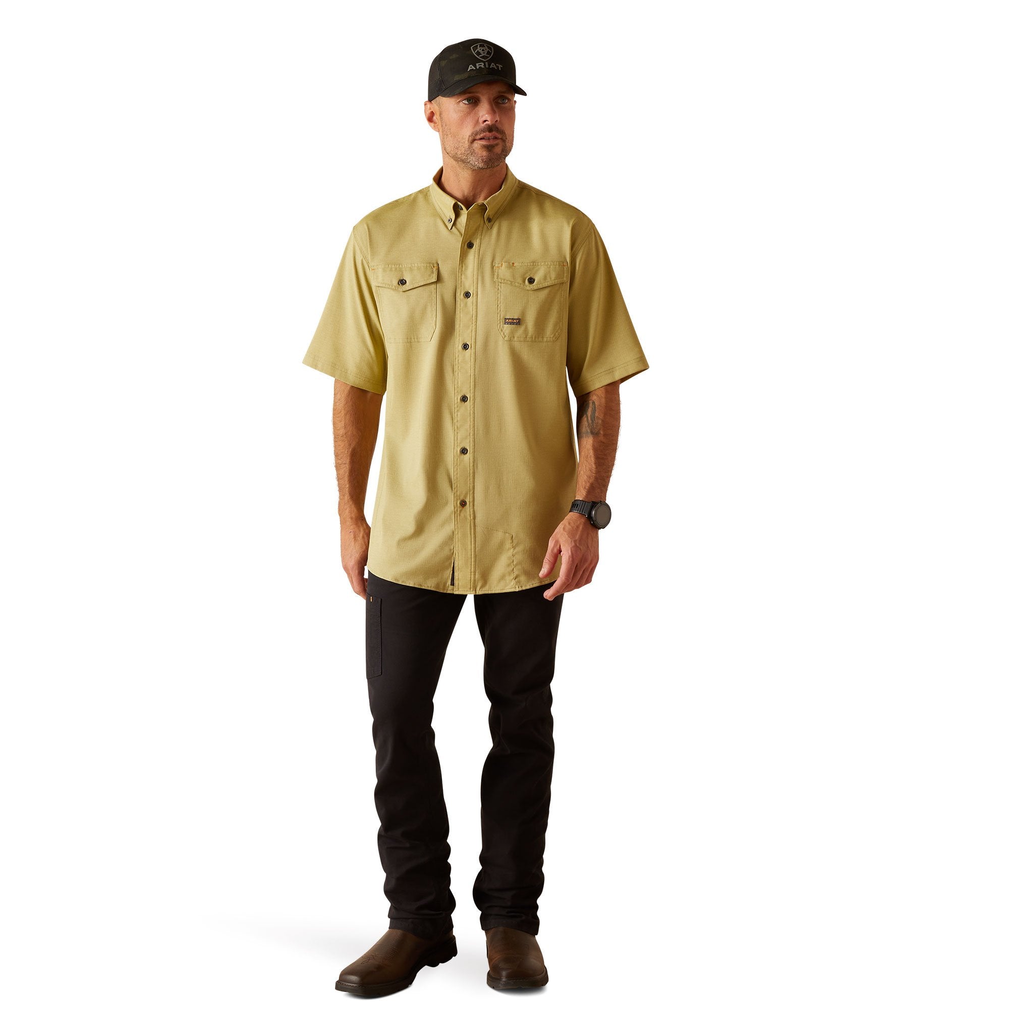 Ariat Men's Rebar Made Tough VentTEK Peatmoss Heather DuraStretch Work Shirt - 10048863 - XS