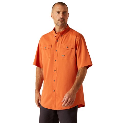 Ariat Men's Rebar Made Tough VentTEK Orange Rust DuraStretch Work Shirt - 10048864 - XS