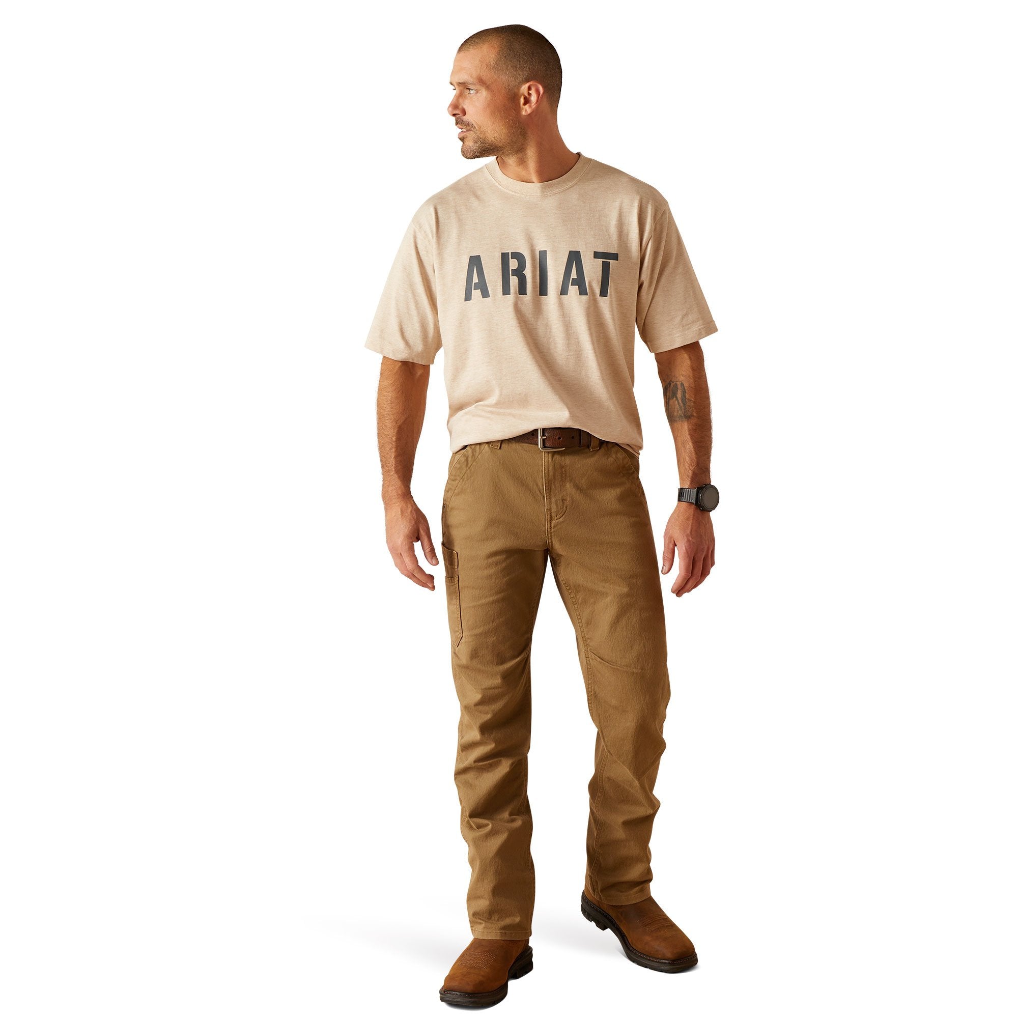 Ariat Men's Rebar Cotton Strong Block Oatmeal Heather Work T-Shirt - 10048873 - S