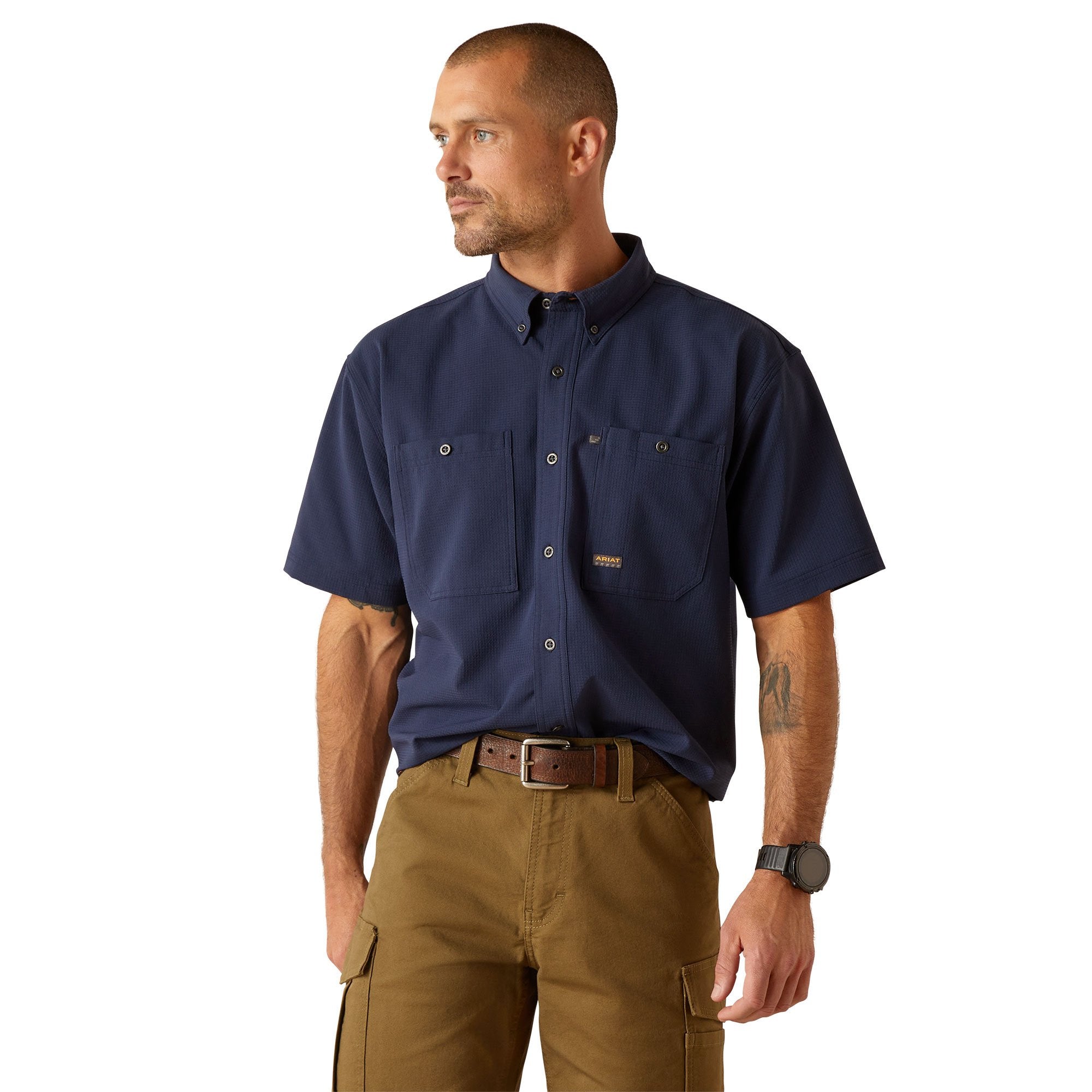 Ariat Men's Rebar Made Tough 360 AirFlow Navy Blue Work Shirt - 10048947 - XS