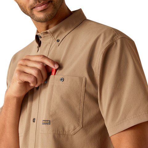 Ariat Men's Rebar Made Tough 360 AirFlow Khaki Work Shirt - 10048948 - XS