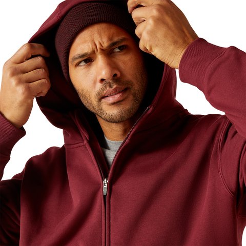 Ariat Men's Rebar Born For This Burgundy Full Zip Hoodie - 10049073 - S