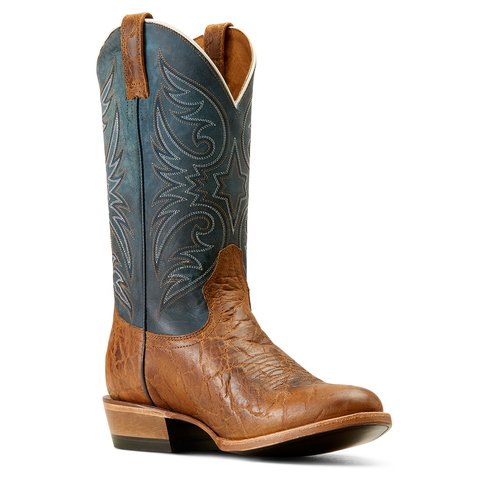 Ariat Men's Bankroll 12" Smokehouse Brown and Ocean Blue Almond Toe Western Boot - 10050932 - 7D