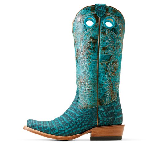 Ariat Women's 13" Futurity Boon Turquoise Sueded Caiman Belly Cutter Toe Western Boot - 10050967 - 5.5B