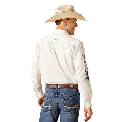 Ariat Men's Team Logo Twill Classic Fit Long Sleeve Shirt - White - 10051337 - XS