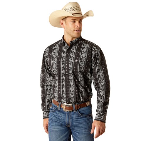 Ariat Men's Jared Classic Fit Long Sleeve Black Print Shirt - 10051460 - XS