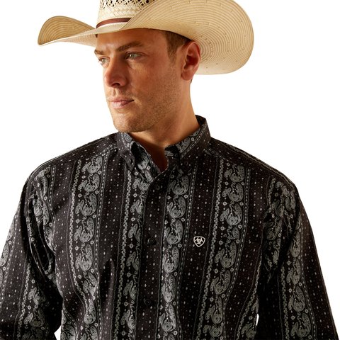 Ariat Men's Jared Classic Fit Long Sleeve Black Print Shirt - 10051460 - XS