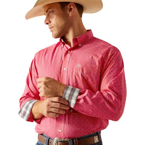 Ariat Men's Wrinkle Free Brennan Classic Fit Long Sleeve Shirt - Pink - 10051473 - XS