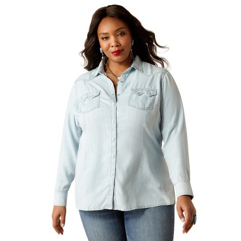 Ariat Women's Blues Long Sleeve Button Down Shirt - Bleached Chambray - 10051493 - XS