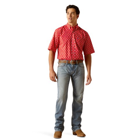 Ariat Men's Decker Classic Fit Short Sleeve Shirt - Beacon Red - 10051494 - XS