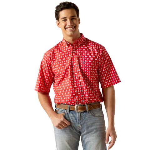 Ariat Men's Decker Classic Fit Short Sleeve Shirt - Beacon Red - 10051494 - XS